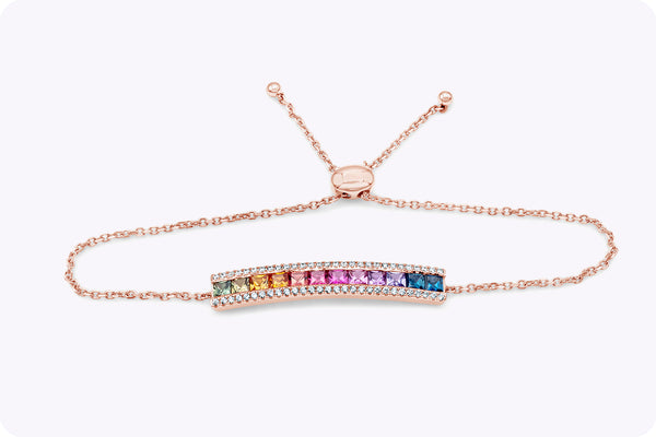 1.70 Carats Multi Color Sapphire with Diamond Fashion Bracelet in Rose Gold