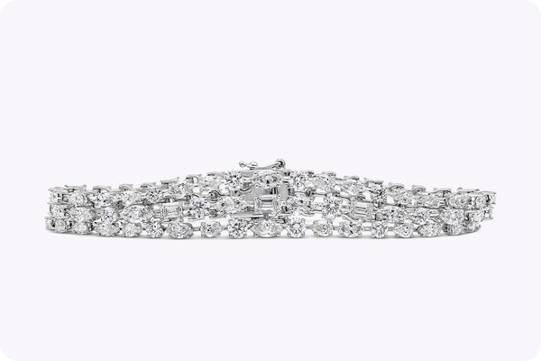 12.03 Carat Total Three-Row Mixed-Cut Graduating Diamond Bracelet in White Gold