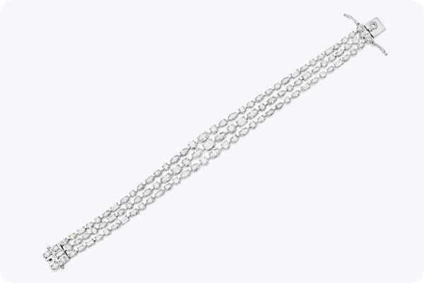 12.03 Carat Total Three-Row Mixed-Cut Graduating Diamond Bracelet in White Gold