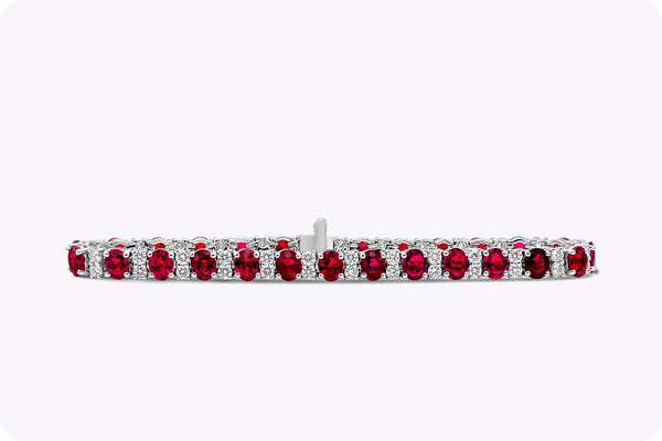 12.65 Carat Oval Cut Ruby with Round Diamond Tennis Bracelet in White Gold