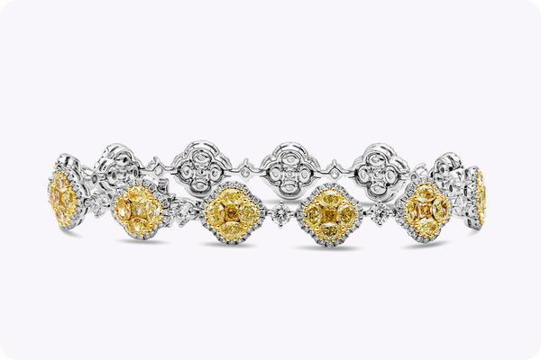 9.29 Carat Cushion Cut Fancy Color Yellow Diamond Halo Bracelet in Two Tone Gold