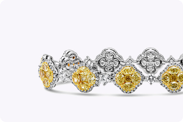 9.29 Carat Cushion Cut Fancy Color Yellow Diamond Halo Bracelet in Two Tone Gold