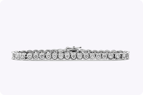 4.25 Carat Total Brilliant Round Diamond Bezel Set Tennis Bracelet in White Gold