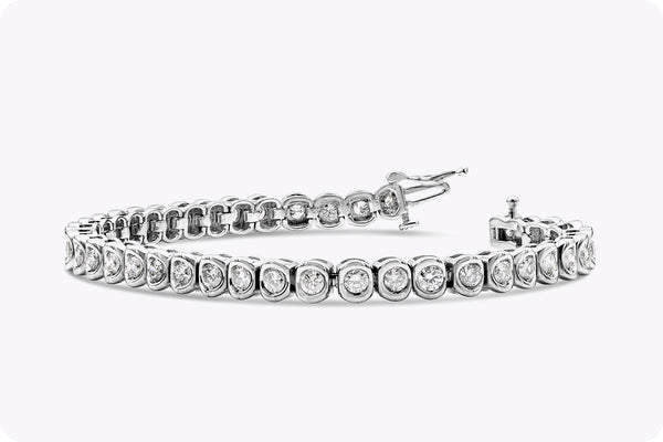 4.25 Carat Total Brilliant Round Diamond Bezel Set Tennis Bracelet in White Gold