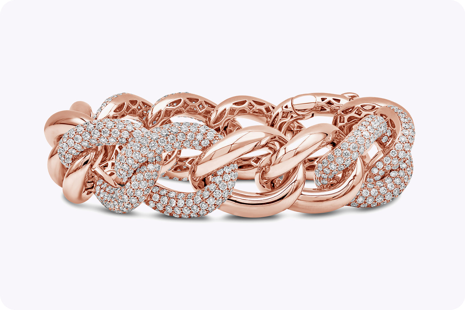 13.19 Carat Total Round Brilliant Cut Diamond Intertwined Large Link Bracelet in Rose Gold