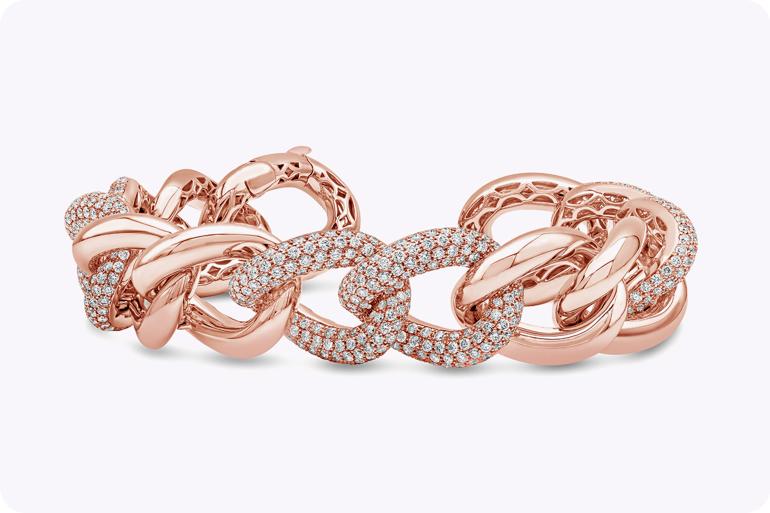 13.19 Carat Total Round Brilliant Cut Diamond Intertwined Large Link Bracelet in Rose Gold