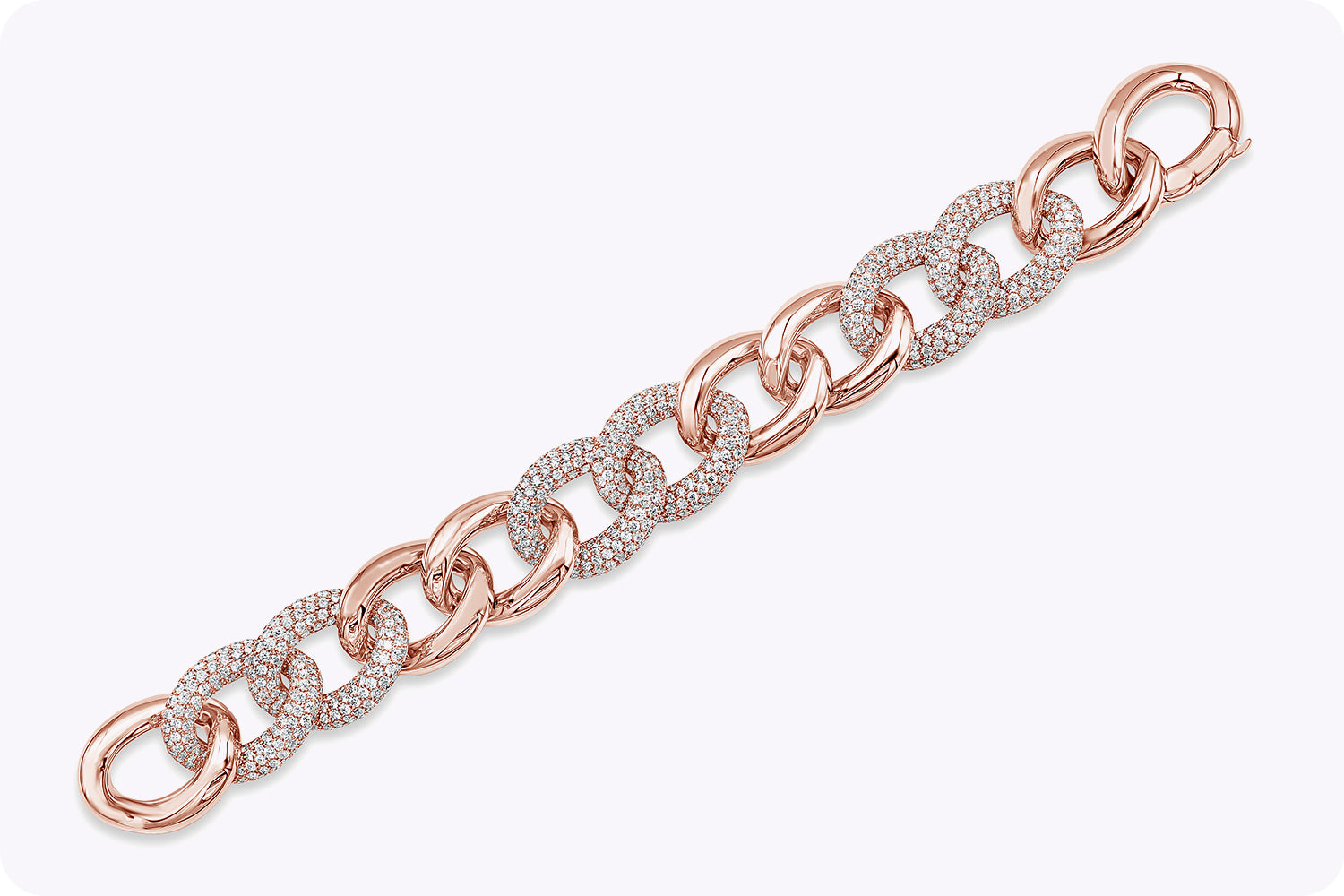 13.19 Carat Total Round Brilliant Cut Diamond Intertwined Large Link Bracelet in Rose Gold