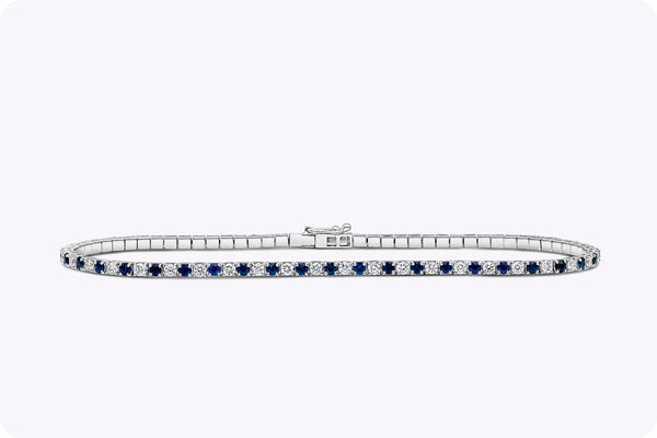 2.38 Carat Total Alternating Blue Sapphire and Diamond Tennis Bracelet in White Gold