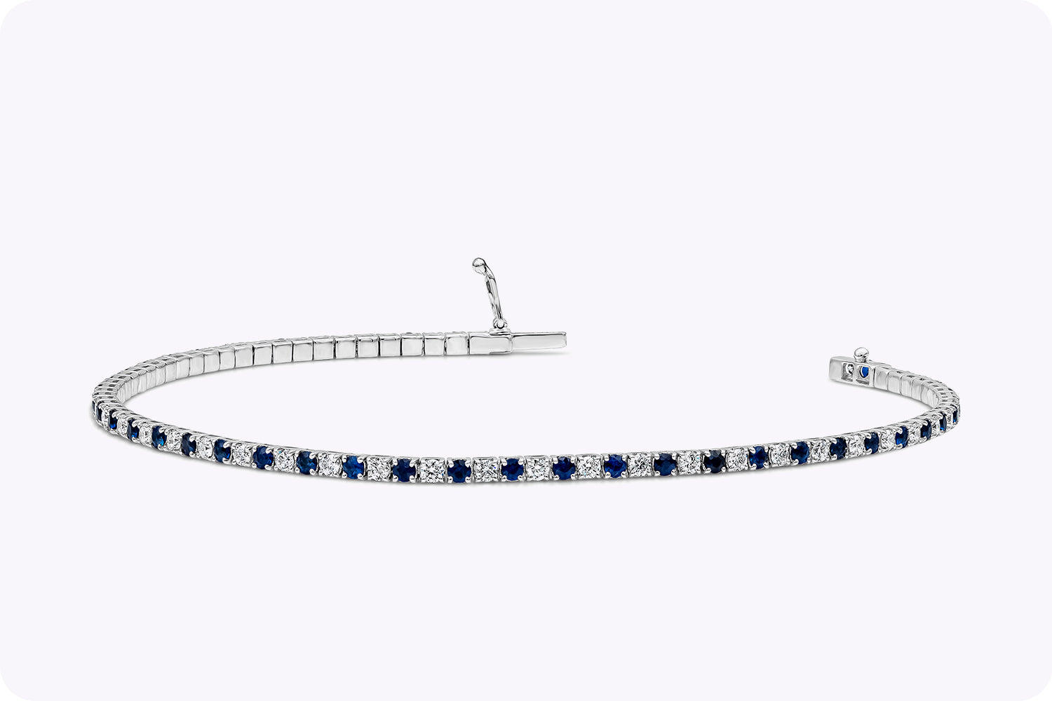 2.38 Carat Total Alternating Blue Sapphire & Diamond Tennis Bracelet in White Gold