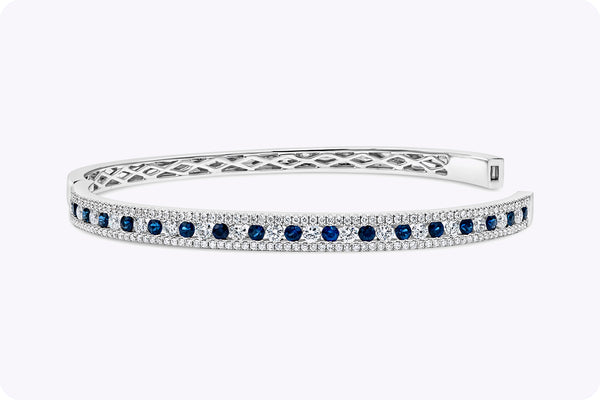 2.63 Carat Total Alternating Blue Sapphire and Diamond Bangle in White Gold