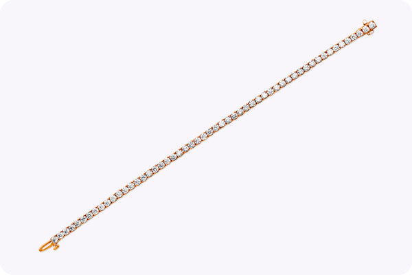 5.20 Carat Total Round Brilliant Cut Diamond Tennis Bracelet in Rose Gold