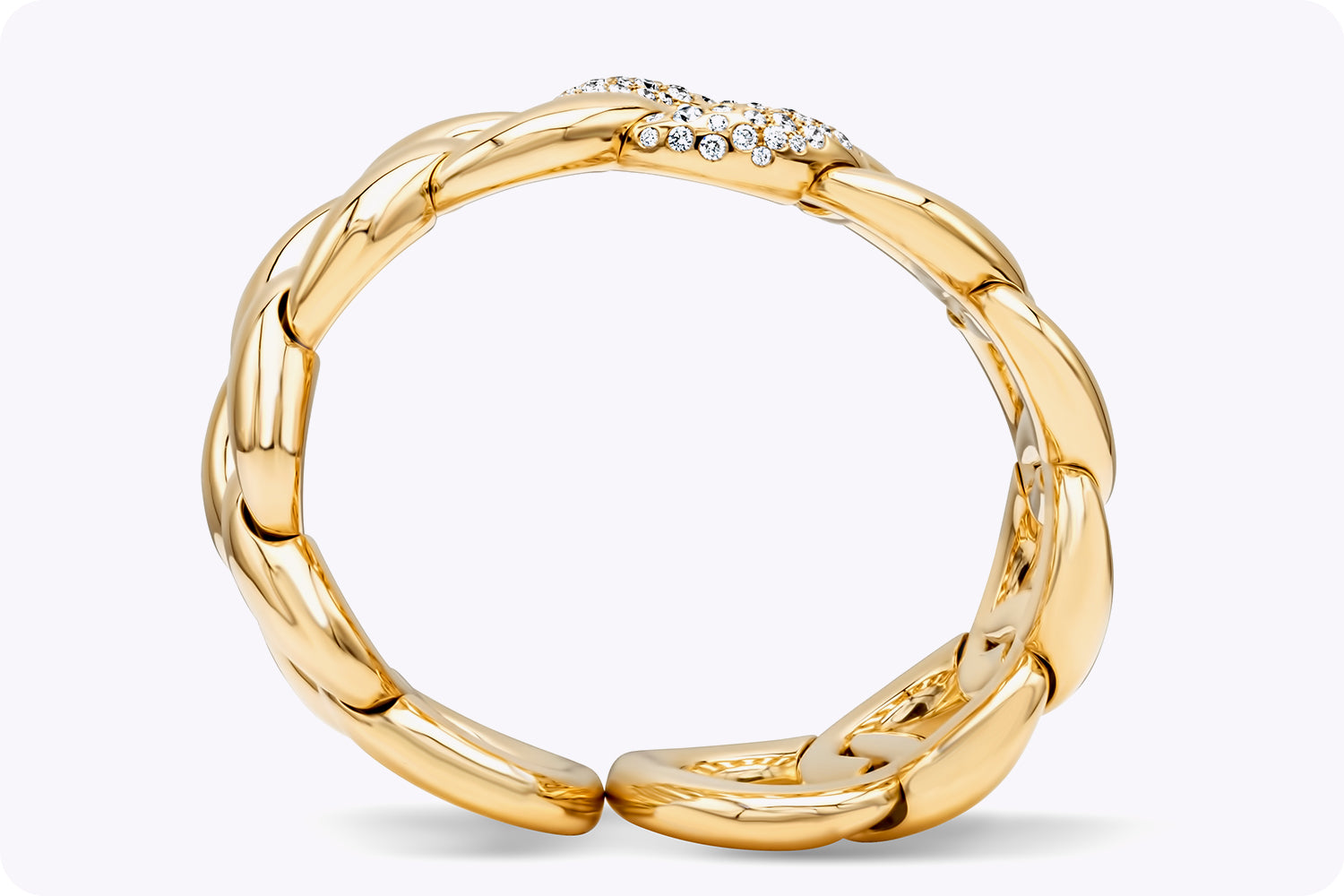 2.25 Carats Total Round Brilliant Cut Diamond Large Cuff Bracelet in Yellow Gold