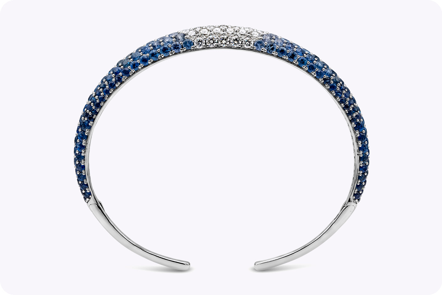 10.05 Carat Round Brilliant Cut Sapphire & Diamond Cuff Bangle in White Gold