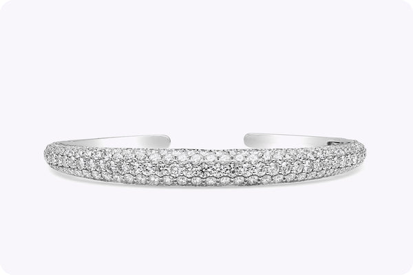 8.05 Carats Total Round Brilliant Diamond Cuff Bangle Bracelet in White Gold