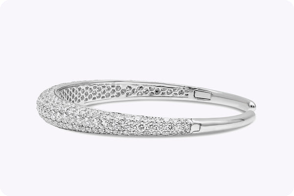 8.05 Carats Total Round Brilliant Diamond Cuff Bangle Bracelet in White Gold