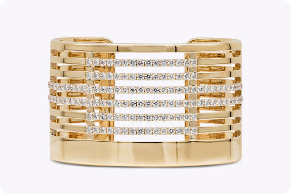 6.69 Carats Total Round Brilliant Diamond Cuff Bangle in Yellow Gold