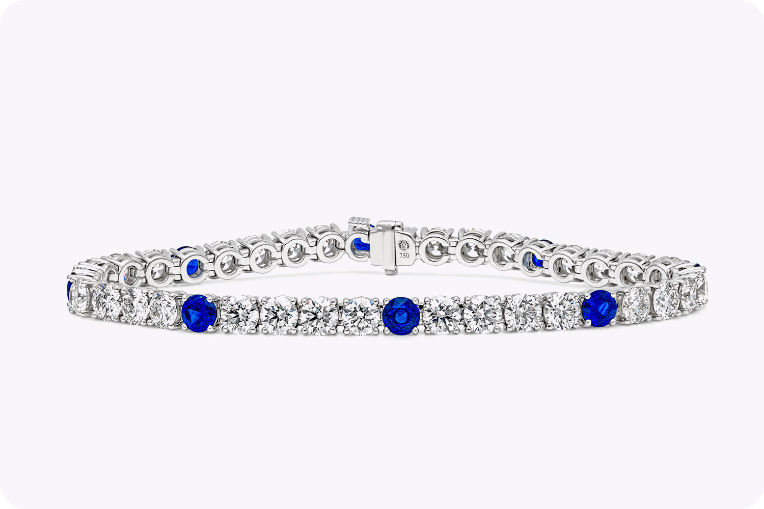 16.48 Carats Total Brilliant Round Sapphire & Diamond Tennis Bracelet in White Gold