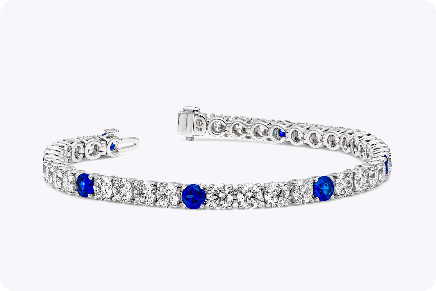 16.48 Carats Total Brilliant Round Sapphire & Diamond Tennis Bracelet in White Gold