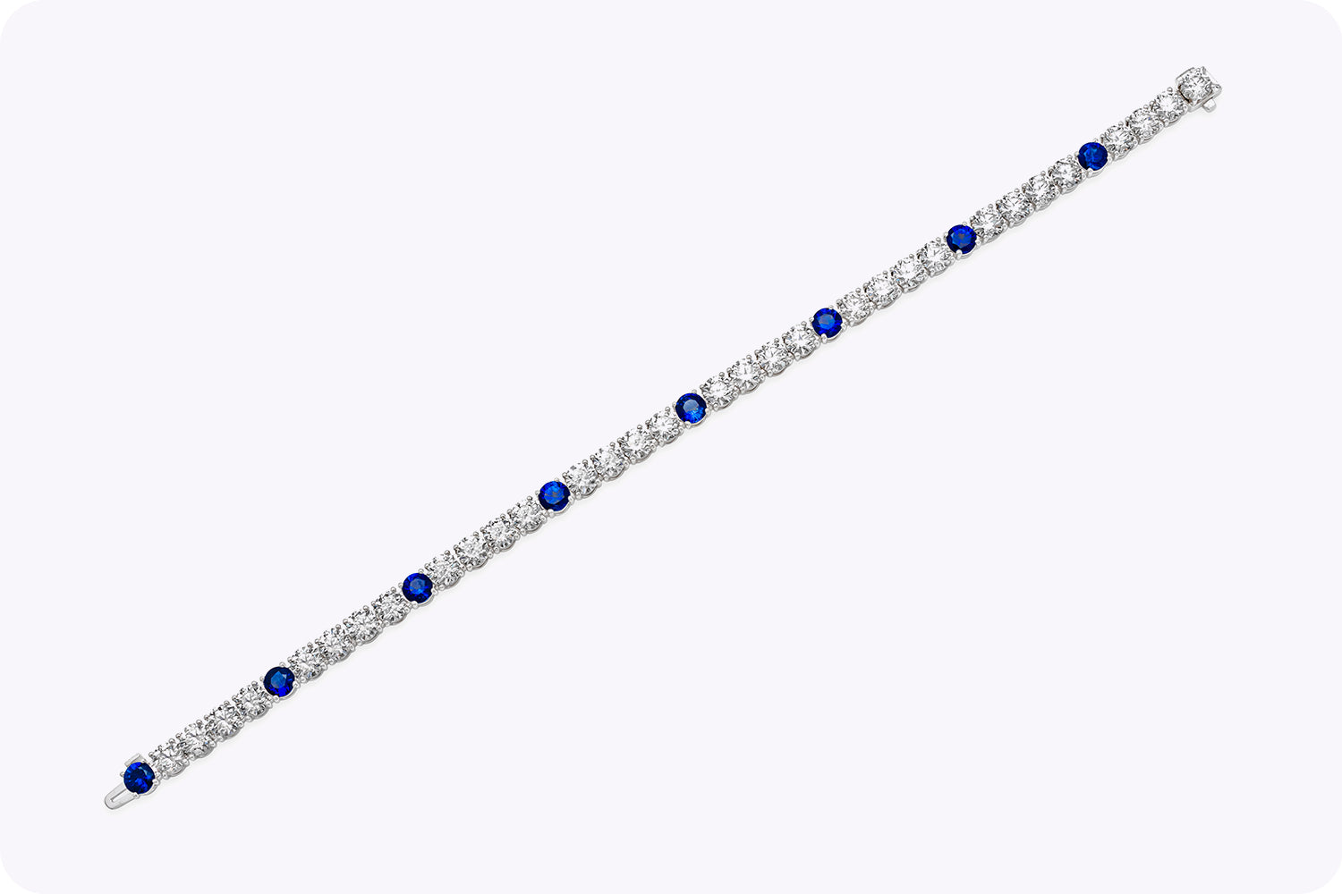 16.48 Carats Total Brilliant Round Sapphire & Diamond Tennis Bracelet in White Gold