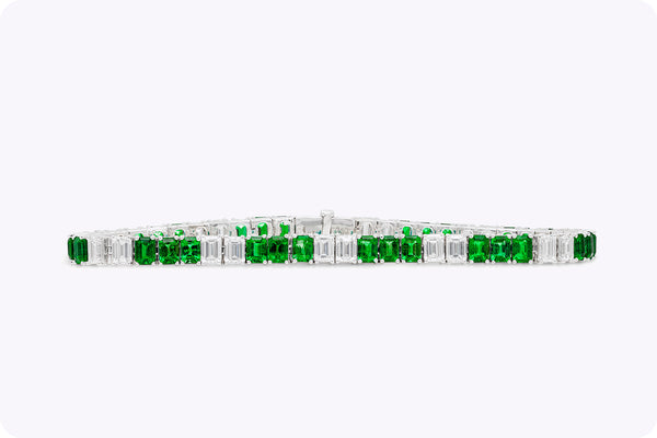 11.36 Carats Total Emerald Cut Alternating Emerald & Diamond Tennis Bracelet in 18K White Gold