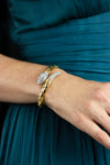 Leo Pizzo Round Cut Diamond Serpentine Bangle Bracelet in White & Yellow Gold