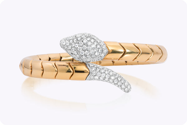 Leo Pizzo Round Cut Diamond Serpentine Bangle Bracelet in White & Yellow Gold