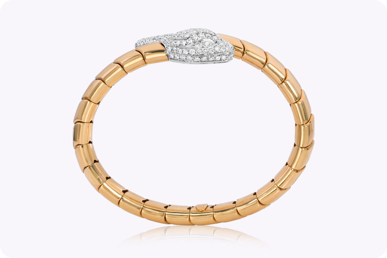 Leo Pizzo Round Cut Diamond Serpentine Bangle Bracelet in White & Yellow Gold