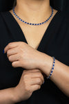 12.83 Carats Total Blue Sapphire & Diamond Tennis Bracelet in White Gold