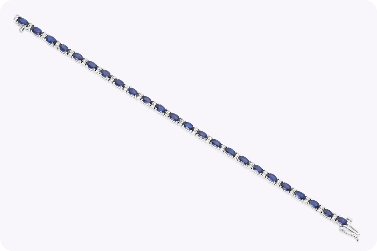 8.51 Carats Total Oval Cut Sapphire & Diamond Tennis Bracelet in White Gold