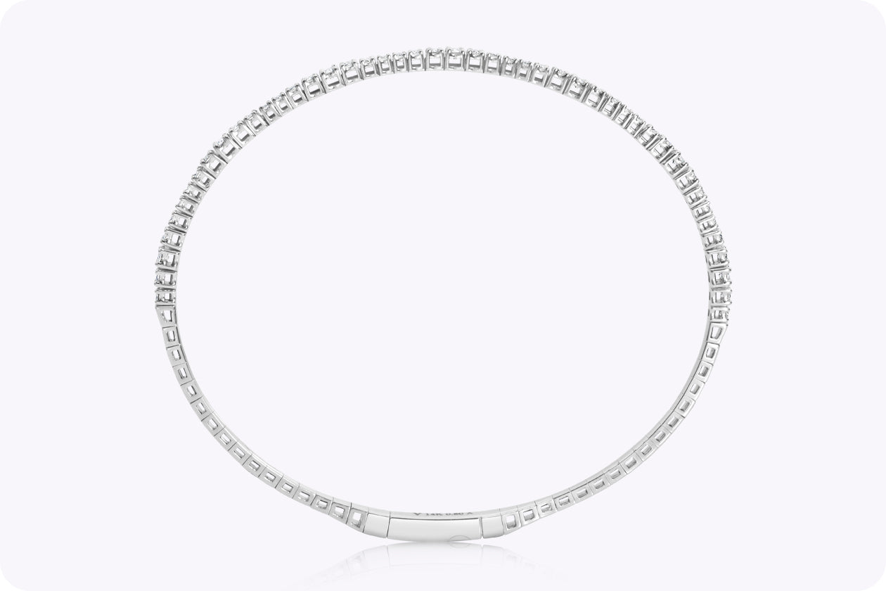 0.80 Carat Total Round Brilliant Cut Diamond Riviera Bangle Bracelet in White Gold