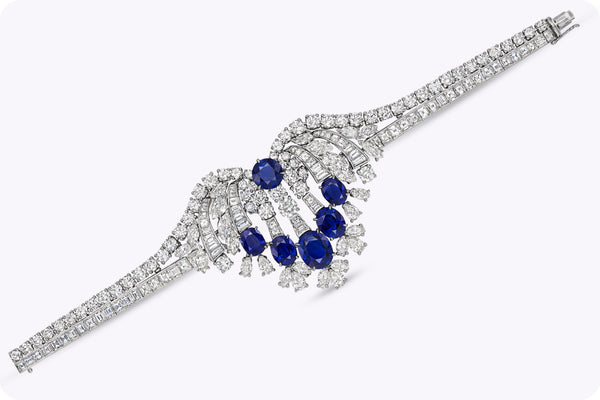 49.95 Carats Total Important Sapphire & Mixed-Cut Diamond Bracelet in White Gold