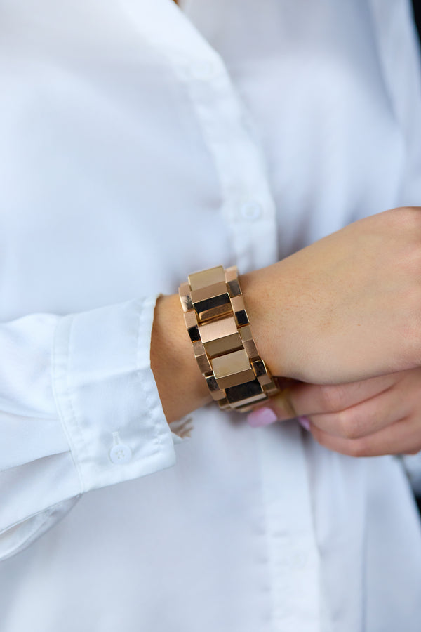 Retro Gold Bar Tank Link Fashion Bracelet in Rose Gold