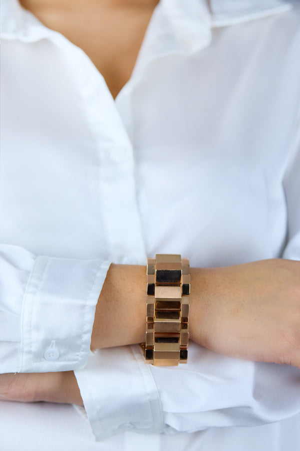 Retro Gold Bar Tank Link Fashion Bracelet in Rose Gold