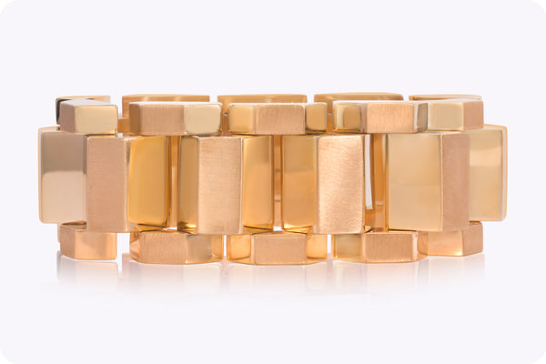 Retro Gold Bar Tank Link Fashion Bracelet in Rose Gold