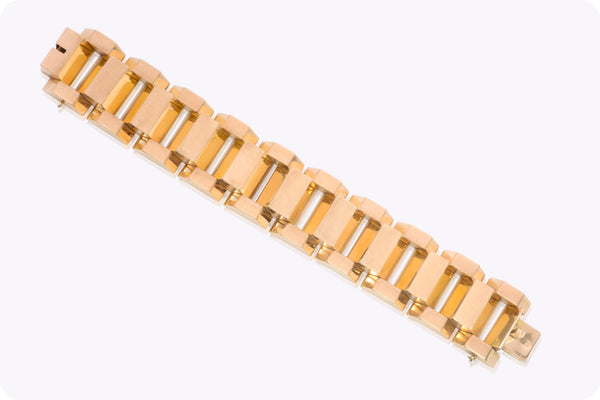 Retro Gold Bar Tank Link Fashion Bracelet in Rose Gold