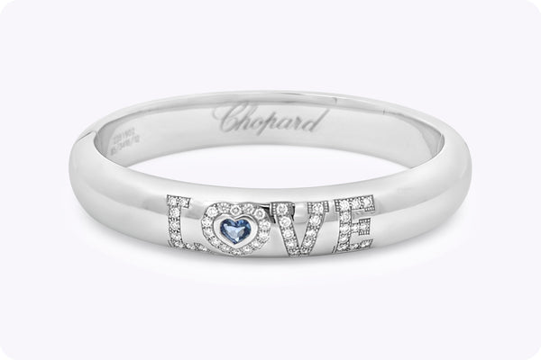 Chopard LOVE 1.65 Carats Total Heart Shape Sapphire & Diamond Bangle Bracelet in White Gold