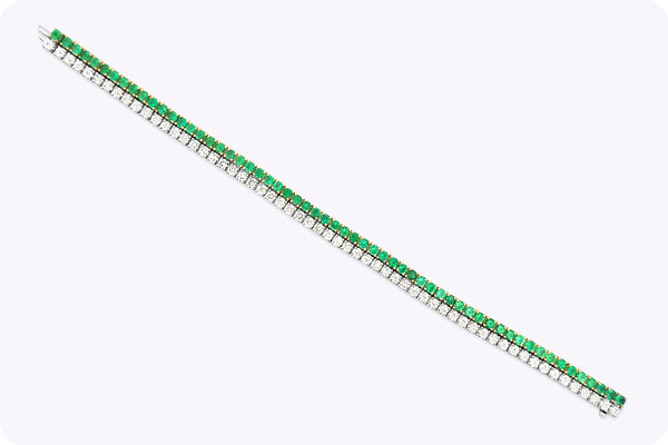 8.53 Carats Total Round Cut Emerald & Diamond Tennis Bracelet in Two-Tone Gold