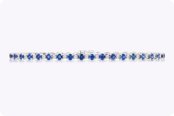 3.43 Carats Total Round Cut Sapphire & Diamond Tennis Bracelet in White Gold