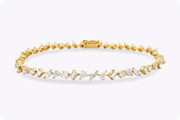 3.87 Carats Total Mixed-Cut Diamond Tennis Bracelet in Yellow Gold