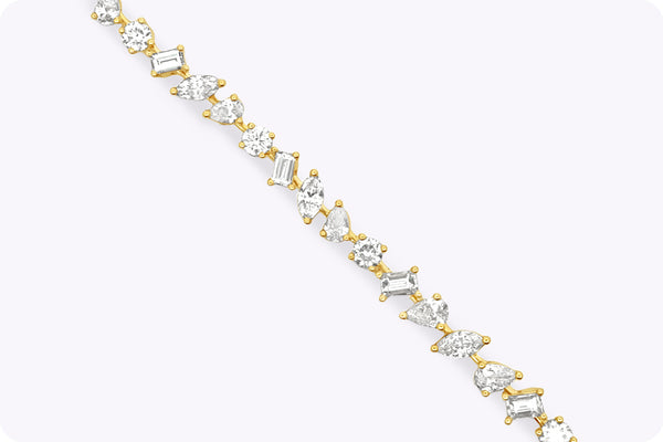 3.87 Carats Total Mixed-Cut Diamond Tennis Bracelet in Yellow Gold