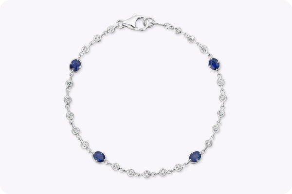 1.65 Carats Total Oval Cut Sapphires By the Yard & Diamond Bracelet in White Gold