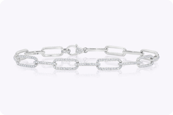 1.55 Carat Total Round Cut Diamond Fashion Link Bracelet in White Gold