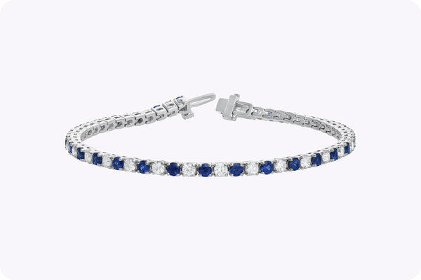 5.30 Carats Total Alternating Sapphire & Diamond Tennis Bracelet in White Gold