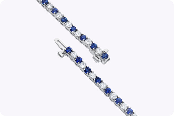 5.30 Carats Total Alternating Sapphire & Diamond Tennis Bracelet in White Gold