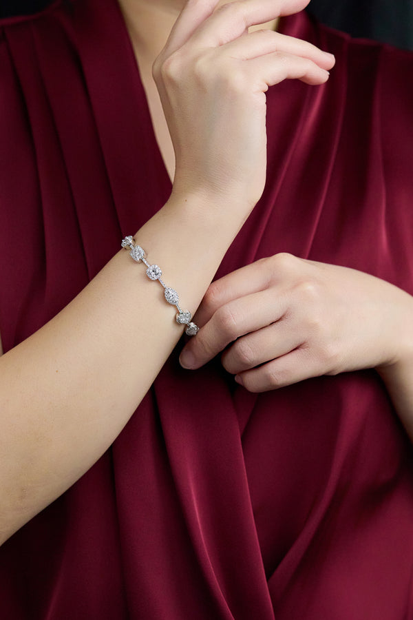 5.82 Carats Total Mixed-Cut Diamond Halo Fashion Bracelet in White Gold