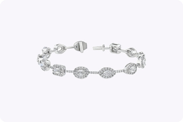 5.82 Carats Total Mixed-Cut Diamond Halo Fashion Bracelet in White Gold