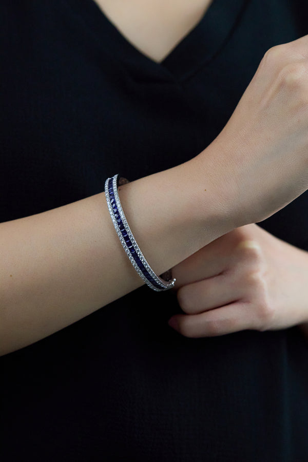 5.13 Carat French Cut Sapphire & Diamond Bangle Bracelet in White Gold