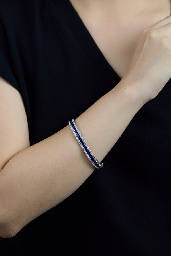 5.13 Carat French Cut Sapphire & Diamond Bangle Bracelet in White Gold