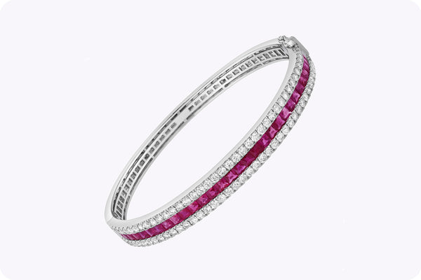 4.70 Carat French Cut Ruby & Diamond Bangle Bracelet in White Gold