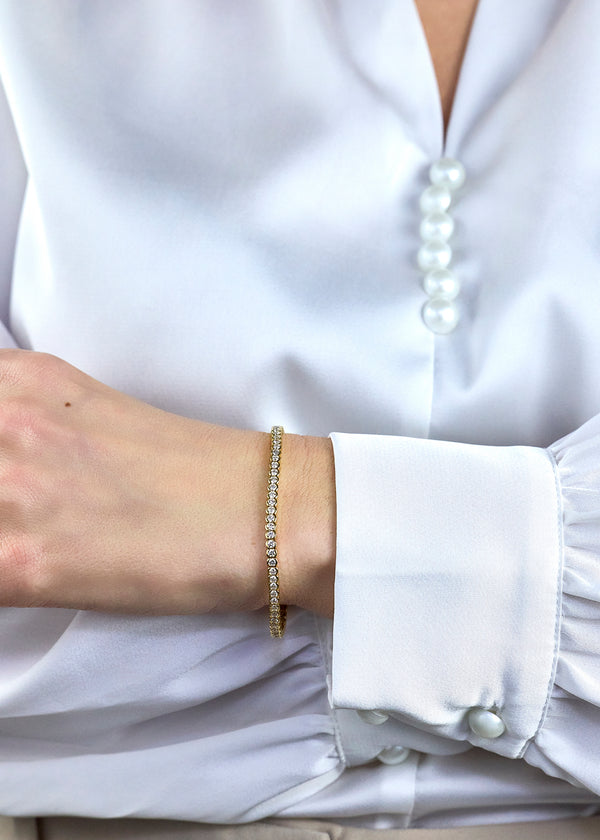 3.39 Carats Total Round Brilliant Diamond Half-Bezel Tennis Bracelet in Yellow Gold